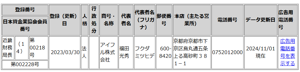 登録貸金業者情報検索サービスのスクショ画像